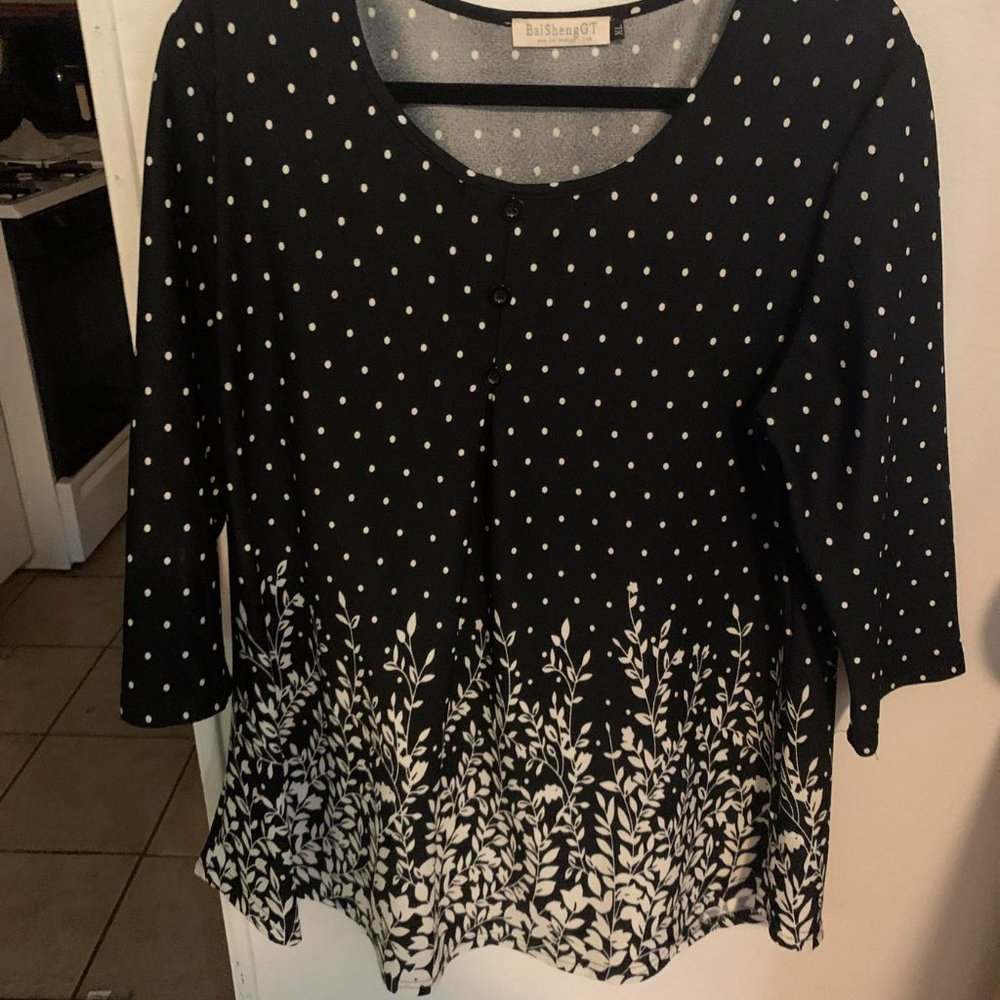 BaiSheng GT Black and White Polka Dot Blouse